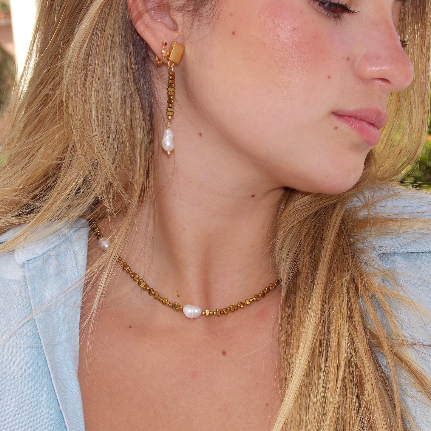 Choker Pearl Hematita