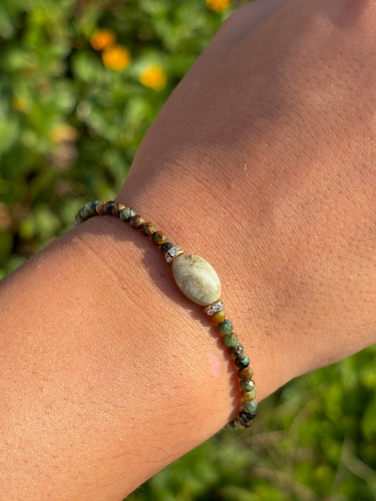 Pulseira Turquesa Africana + Quartzo Rutilo