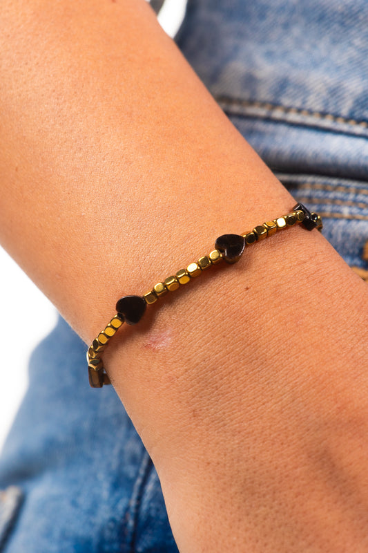 Pulseira Hematita Corações