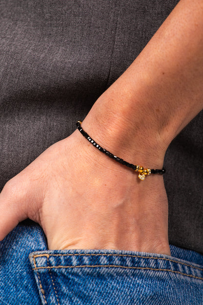 Pulseira Mini Heart Cravejado - Pedra Obsidiana