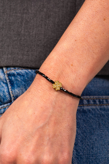 Pulseira Trevo Cravejado - Pedra Obsidiana